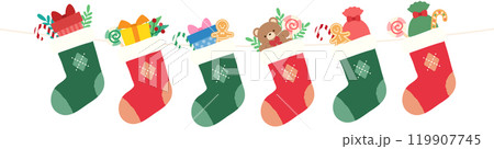 クリスマスプレゼントの入った靴下のベクターイラスト クリスマスプレゼントの入った靴下のベクターイラスト 119907745