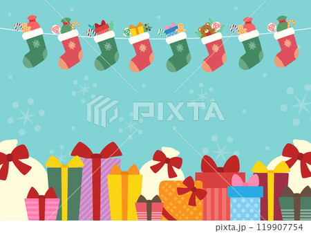 クリスマスプレゼントの入った靴下の背景素材03 クリスマスプレゼントの入った靴下の背景素材03 119907754