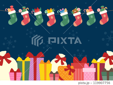 クリスマスプレゼントの入った靴下の背景素材05 クリスマスプレゼントの入った靴下の背景素材05 119907756