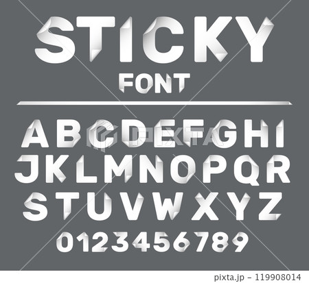 Curved corners paper font. Foil sticker alphabet. Peeling ABC. White letters and numbers. Typography design. Rounded shapes with curled effect. 3D imitation. Vector alphabetical icons set Curved corners paper font. Foil sticker alphabet. Peeling ABC. White letters and numbers. Typography design. Rounded shapes with curled effect. 3D imitation. Vector alphabetical icons set 119908014