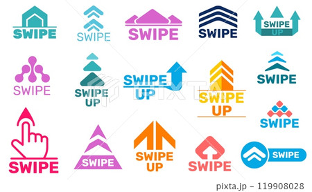Swipe up stories arrows. Interactive screen scrolling button. Quick click on link from app. Social media network design elements. Mobile application. Move pictogram. UI arrow vector set 119908028