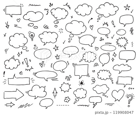 Hand drawn sketch elements speech bubble. Underline emphasis arrow shape set hand drawn doodle brush stroke highlight. 119908047