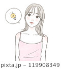笑顔で上を見ながら何かをひらめく、思いつく女性 119908349