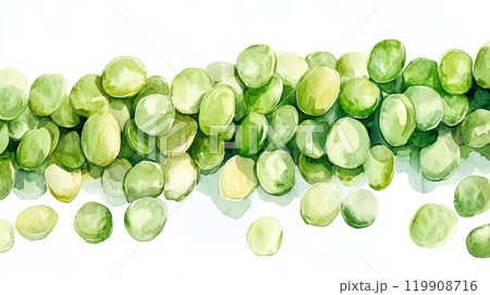 A collection of fresh green peas sprawls across a soft background, displaying their delicate hues and natural shapes. The arrangement emphasizes their freshness and simplicity A collection of fresh green peas sprawls across a soft background, displaying their delicate hues and natural shapes. The arrangement emphasizes their freshness and simplicity 119908716