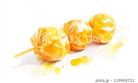 Three colorful, round candies wrapped delicately sit against a plain white backdrop, evoking a sense of joy associated with treats found at carnivals and celebrations Three colorful, round candies wrapped delicately sit against a plain white backdrop, evoking a sense of joy associated with treats found at carnivals and celebrations 119908722