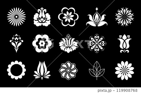 Flowers icon set. Flowers isolated on transparent background. Flowers in modern simple. Cute round flower plant nature collection. Vector illustrator Flowers icon set. Flowers isolated on transparent background. Flowers in modern simple. Cute round flower plant nature collection. Vector illustrator 119908768