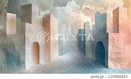 Dreamy Pastel Landscape with Fluffy Clouds 119908863