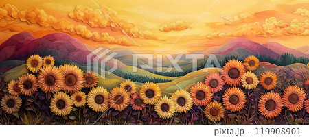 Serene Pastel Landscape with Fluffy Clouds and Mountains 119908901