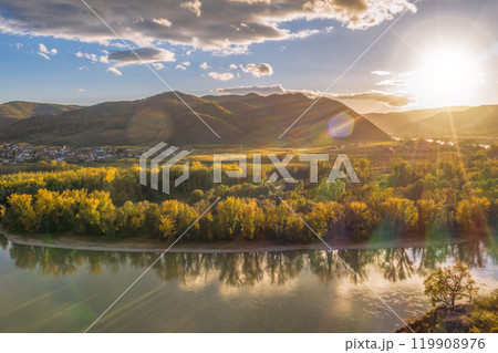 Autumn Wachau valley (UNESCO) during autumn sunset with Danube river near the Durnstein village in Lower Austria, Austria Autumn Wachau valley (UNESCO) during autumn sunset with Danube river near the Durnstein village in Lower Austria, Austria 119908976