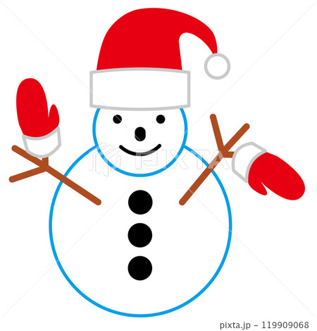 白バックにサンタ帽を被った雪だるま　クリスマスシーズンの風物詩 119909068