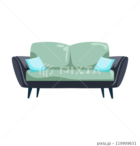 Elegance sofa with pillows in flat design. Leather couch in living room. Vector illustration isolated. 119909631