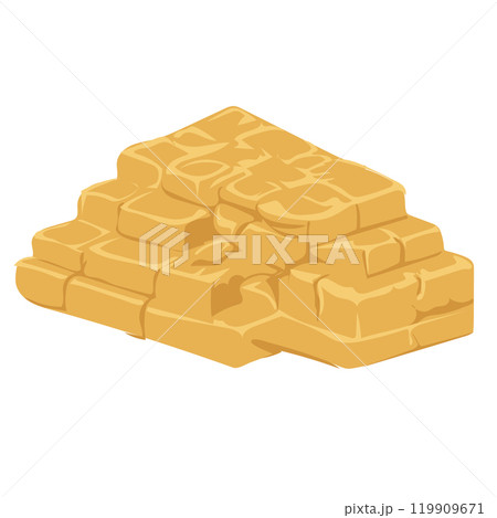 Yellow bricks in pile in flat design. Building materials, stone foundation. Vector illustration isolated. Yellow bricks in pile in flat design. Building materials, stone foundation. Vector illustration isolated. 119909671