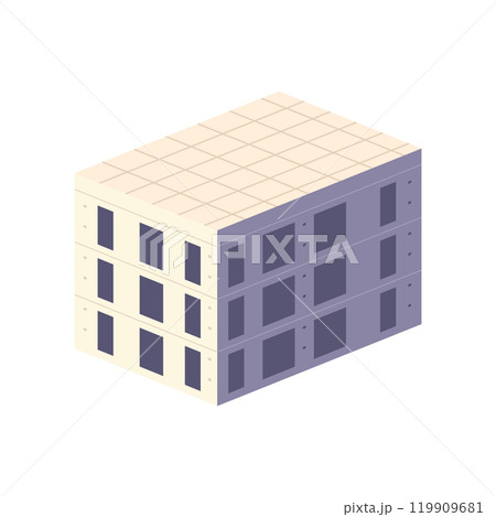 Building house in flat design. Built concrete structure at construction site. Vector illustration isolated. 119909681
