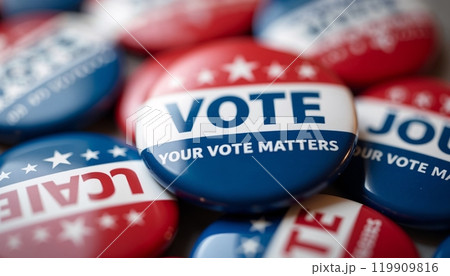election campaign buttons, Voting pin, election day, USA flags background, Democratic election, ballot, candidate and president icons 119909816