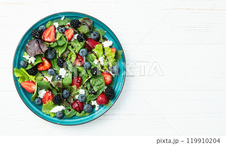 Berries salad (blueberry strawberry blackberry ) with cheese feta and balsamic sauce Berries salad (blueberry strawberry blackberry ) with cheese feta and balsamic sauce 119910204