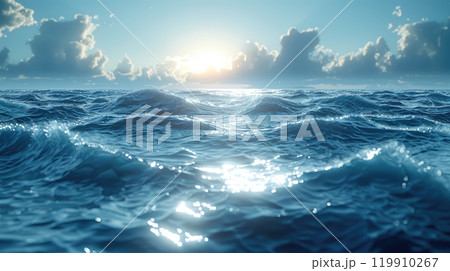 Sun over the sea. Blue sky over blue water Sun over the sea. Blue sky over blue water 119910267