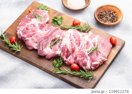Neck of raw pork meat . Top view 119911278