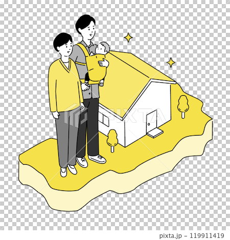 Map of Yamagata prefecture and young family and house illustration, vector 119911419