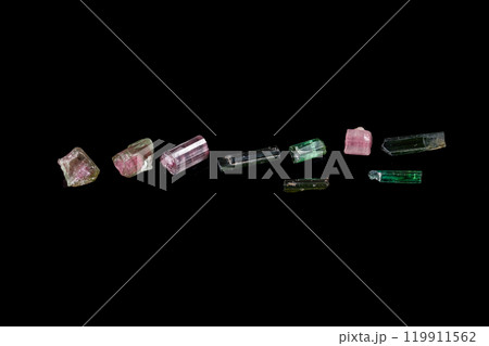 macro mineral tourmaline stone on black background macro mineral tourmaline stone on black background 119911562