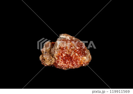 Macro mineral stone Vanadinite on a black background 119911569