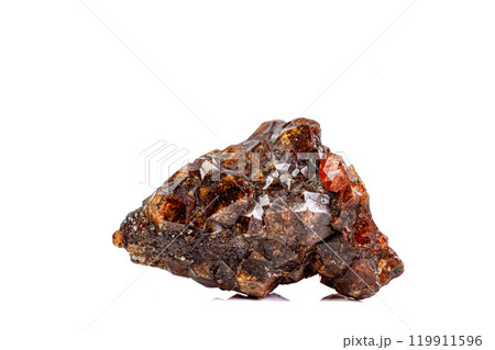 macro mineral garnet stone on a white background macro mineral garnet stone on a white background 119911596