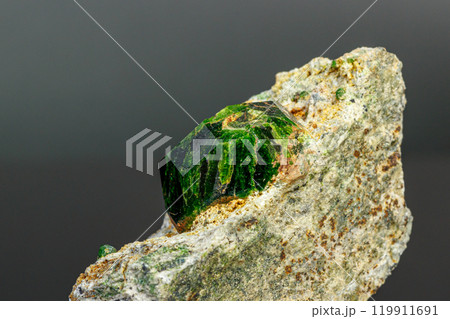 macro mineral stone Andradite on a black background 119911691
