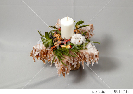 Christmas composition of flowers and Christmas decorations 119911733