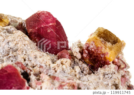macro mineral tourmaline stone on white background macro mineral tourmaline stone on white background 119911745