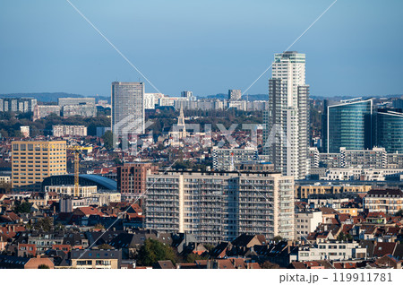 The Brussels skyline with the Up Site tower and residential apartment blocks in Koekelberg, Brussels Capital Region, Belgium, OCT 24, 2024 119911781