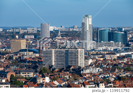 The Brussels skyline with the Up Site tower and residential apartment blocks in Koekelberg, Brussels Capital Region, Belgium, OCT 24, 2024 119911792