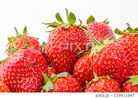 beautiful and ripe red strawberries on a white background 119911847