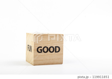 Wooden cubes with the inscription good on a white background Wooden cubes with the inscription good on a white background 119911851