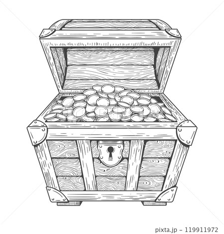 Open wooden chest sketch 119911972