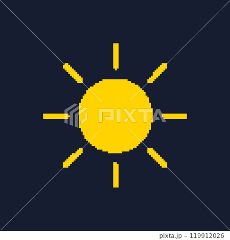 Pixel Art Yellow Sun Icon. Retro Weather Symbol. 8 Bit Video Game Concept. Isolated Vector Illustration Pixel Art Yellow Sun Icon. Retro Weather Symbol. 8 Bit Video Game Concept. Isolated Vector Illustration 119912026