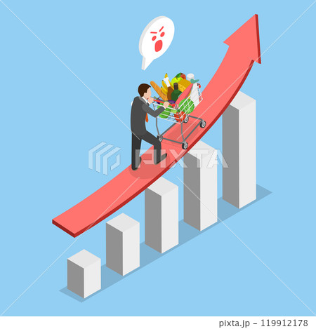 3D Isometric Flat Vector Illustration of Rising Food Prices, Impact Of Inflation, Economic Consequences 3D Isometric Flat Vector Illustration of Rising Food Prices, Impact Of Inflation, Economic Consequences 119912178