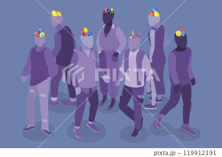 3D Isometric Flat Vector Illustration of Different Personalities, Diverse Talents And Skills Of Faceless Individuals. A Concept Of Various Abilities And Mindsets 119912191