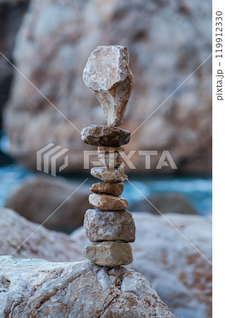 Stone pyramids on the beach Stone pyramids on the beach 119912330