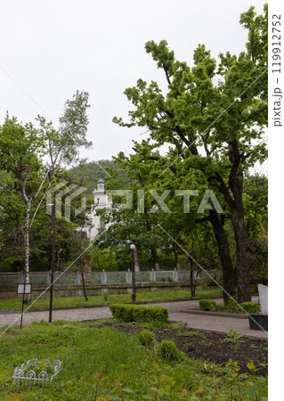 Vertical photography of resort public park of the city of Zheleznovodsk 119912752