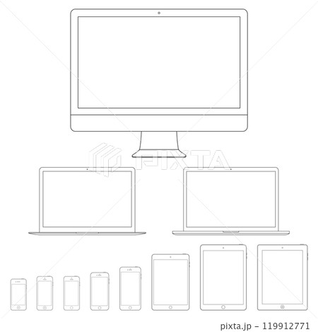 mockup gadget and device outline icons set on the white background. vector illustration mockup gadget and device outline icons set on the white background. vector illustration 119912771