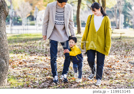 公園で過ごす幸せな家族イメージ 119913145