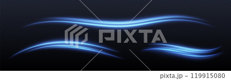 Speed lines light effect, glowing magic rays, abstract waves and curves. 119915080