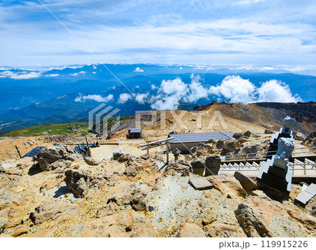 秋の御嶽山登山:剣ヶ峰から王滝頂上・田の原方面の眺め 秋の御嶽山登山:剣ヶ峰から王滝頂上・田の原方面の眺め 119915226