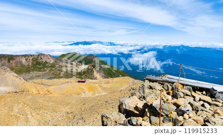 秋の御嶽山登山：剣ヶ峰から二ノ池方面の眺め 119915233