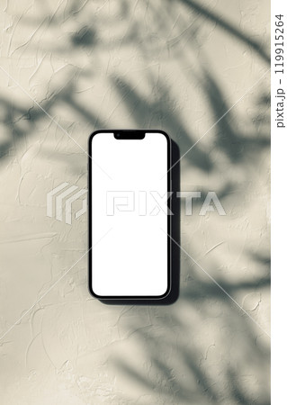 観葉植物の影のある空間に置かれたスマートフォン 観葉植物の影のある空間に置かれたスマートフォン 119915264