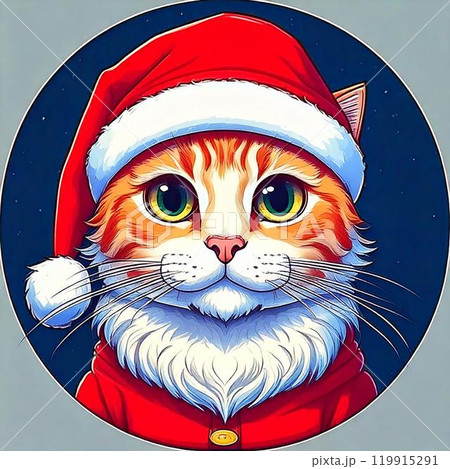 猫がサンタクロースのコスプレしたアイコン　クリスマス　生成AI素材 119915291