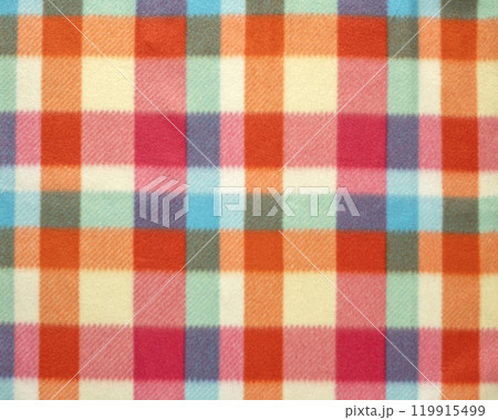 チェック柄のカラフルなフリースの布地の背景テクスチャー チェック柄のカラフルなフリースの布地の背景テクスチャー 119915499