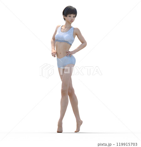 ポーズする白い水着の女性　CG 3DCG  119915703