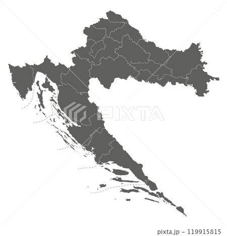Vector regional blank map of Croatia with counties, capital city and administrative divisions. Editable and clearly labeled layers. Vector regional blank map of Croatia with counties, capital city and administrative divisions. Editable and clearly labeled layers. 119915815