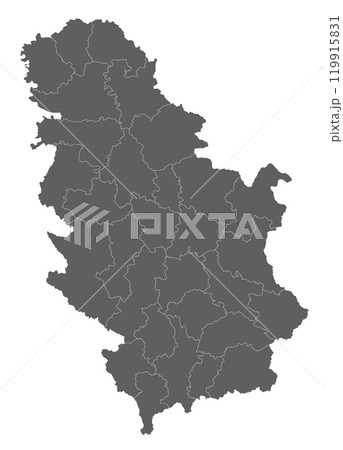 Vector regional blank map of Serbia with districts or territories and administrative divisions. Editable and clearly labeled layers. 119915831
