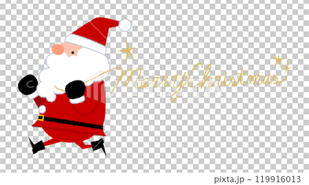 メリークリスマスの文字を持って走るサンタクロース 119916013